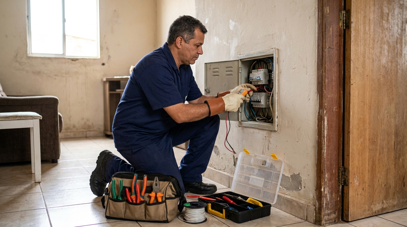 Eletricista com ferramentas em Limeira‑SP