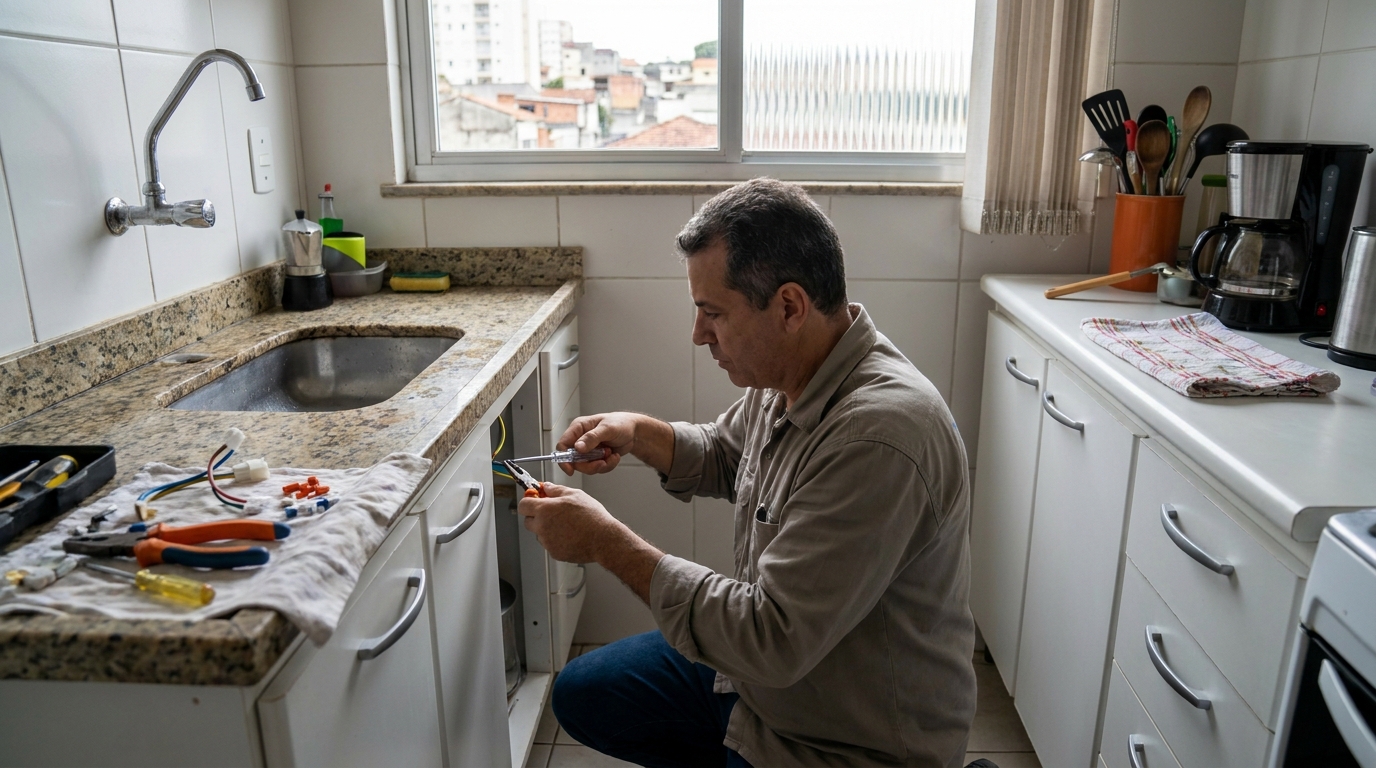 Eletricista instalando torneira eletrica em Limeira‑SP